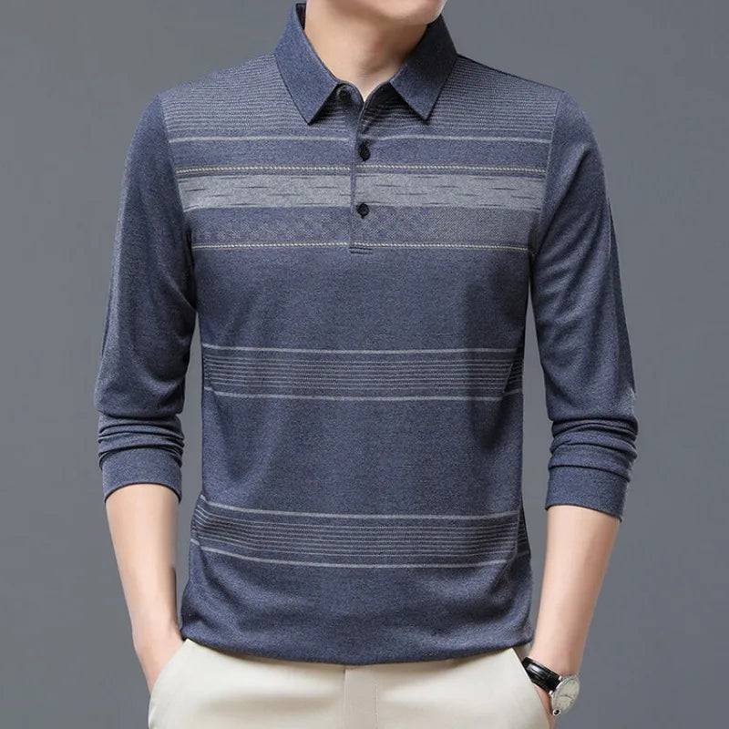 Men Shirts Casual Loose Thin Long Sleeved Polo Shirt