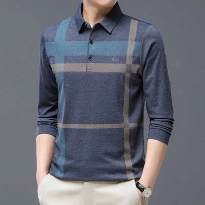 Men Shirts Casual Loose Thin Long Sleeved Polo Shirt