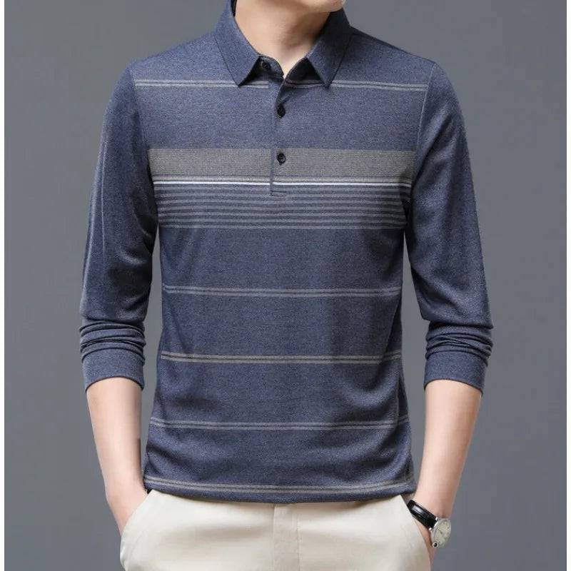 Men Shirts Casual Loose Thin Long Sleeved Polo Shirt