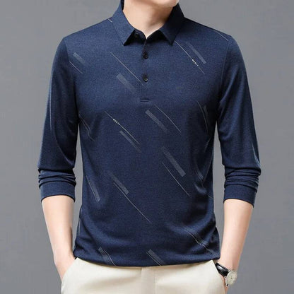 Men Shirts Casual Loose Thin Long Sleeved Polo Shirt