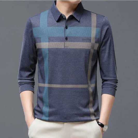 Men Shirts Casual Loose Thin Long Sleeved Polo Shirt