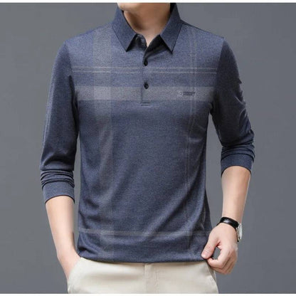 Men Shirts Casual Loose Thin Long Sleeved Polo Shirt