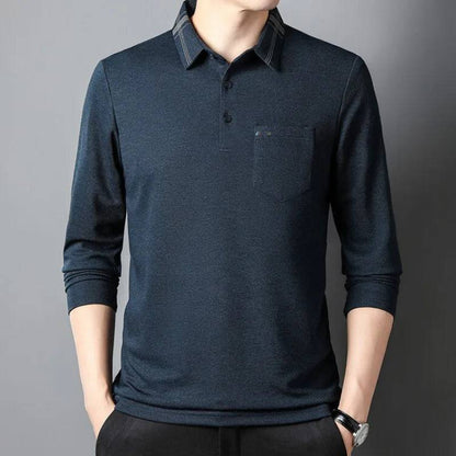 Men Shirts Casual Loose Thin Long Sleeved Polo Shirt