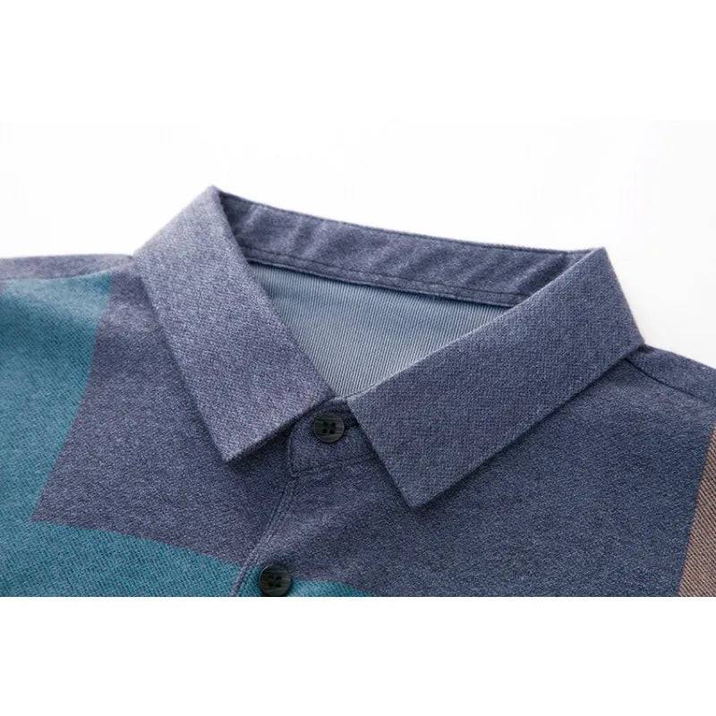 Men Shirts Casual Loose Thin Long Sleeved Polo Shirt