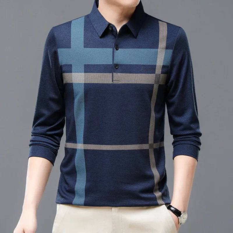 Men Shirts Casual Loose Thin Long Sleeved Polo Shirt