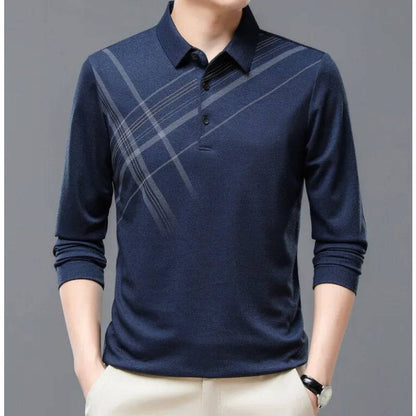 Men Shirts Casual Loose Thin Long Sleeved Polo Shirt