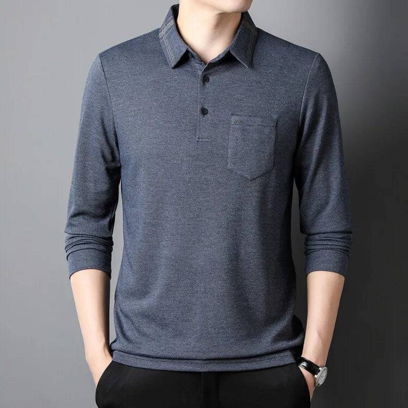 Men Shirts Casual Loose Thin Long Sleeved Polo Shirt