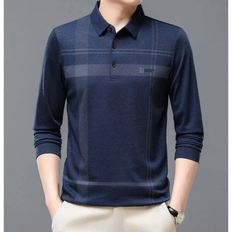 Men Shirts Casual Loose Thin Long Sleeved Polo Shirt