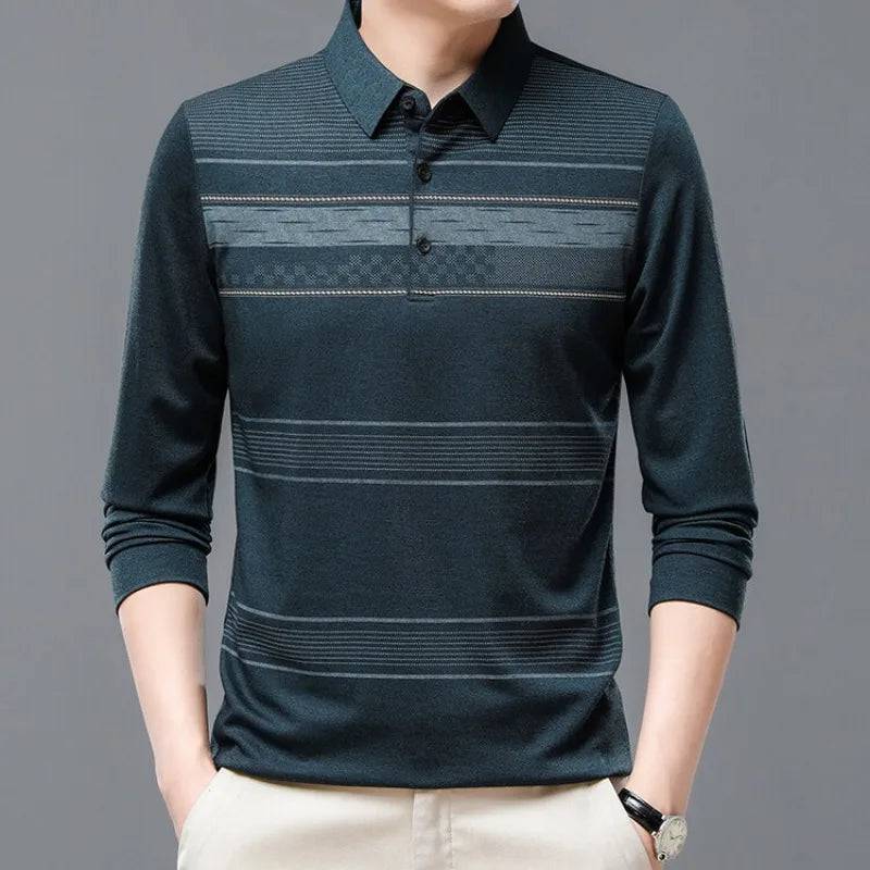 Men Shirts Casual Loose Thin Long Sleeved Polo Shirt