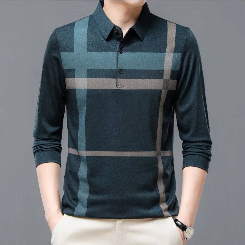 Men Shirts Casual Loose Thin Long Sleeved Polo Shirt