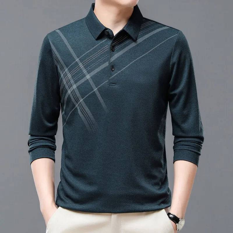 Men Shirts Casual Loose Thin Long Sleeved Polo Shirt