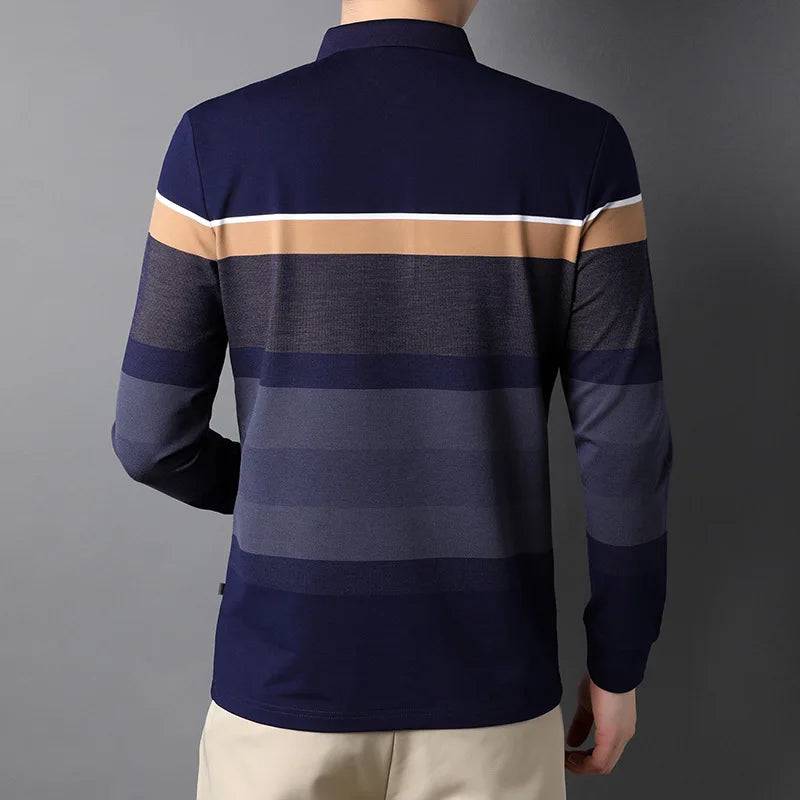 Men's lapel leisure cotton long-sleeved POLO shirt