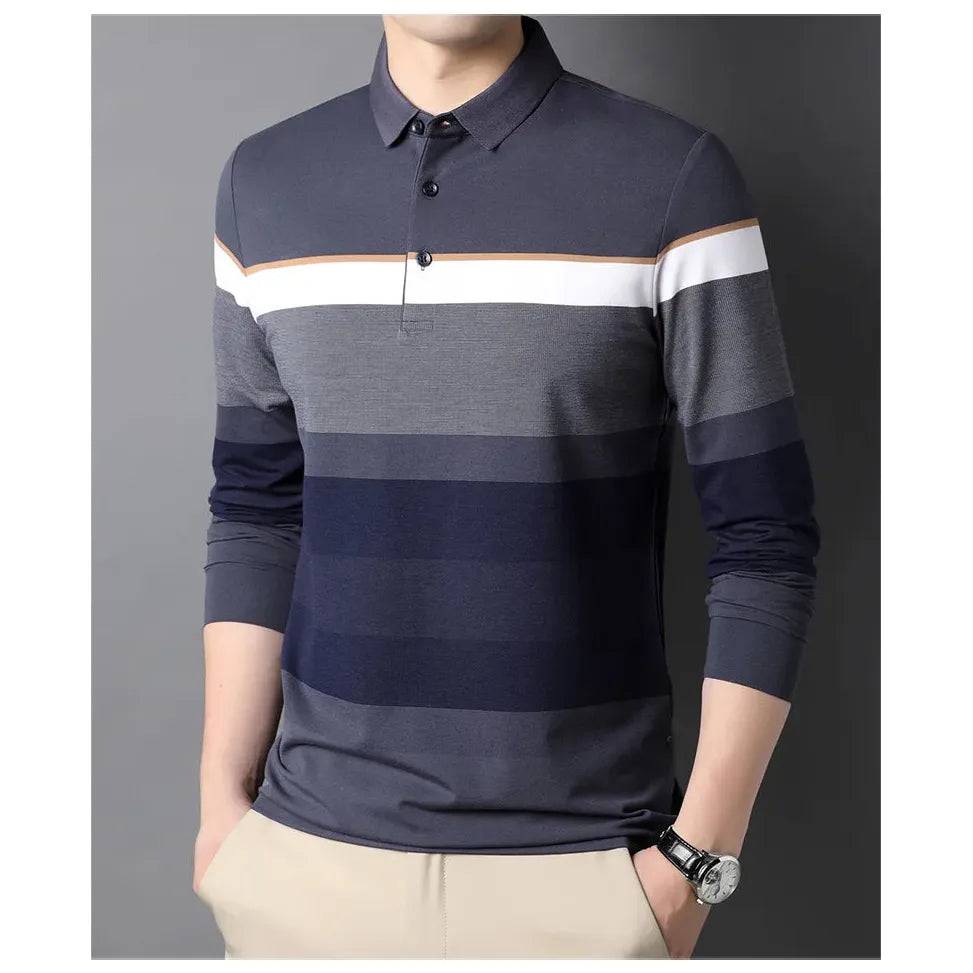 Men's lapel leisure cotton long-sleeved POLO shirt