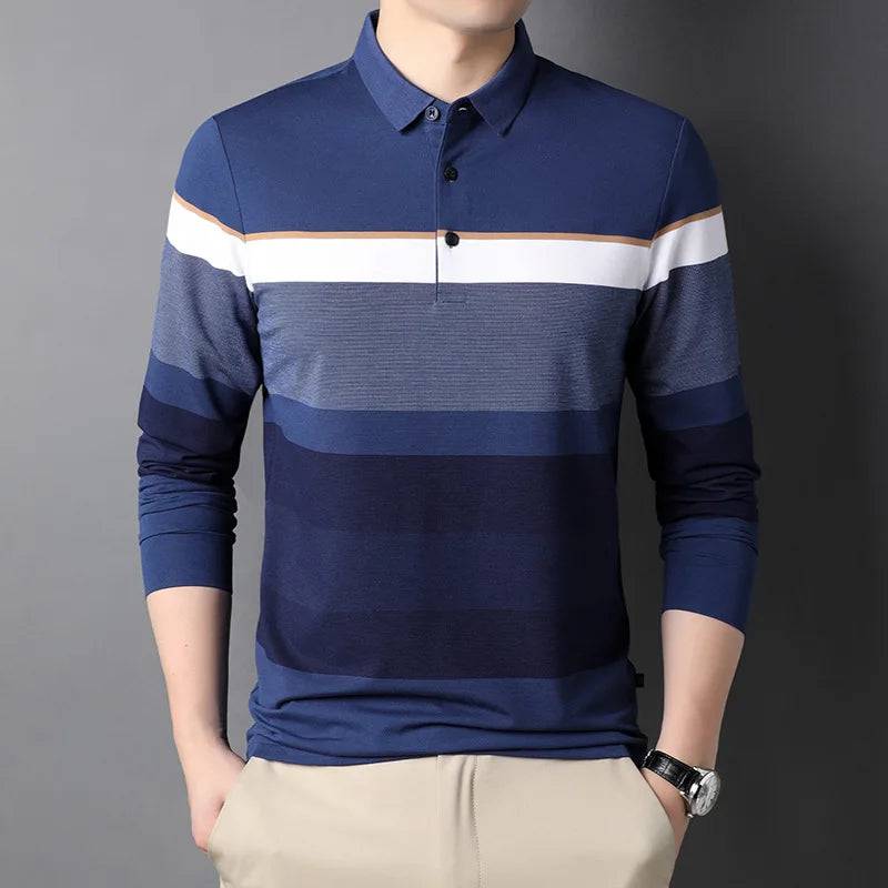 Men's lapel leisure cotton long-sleeved POLO shirt