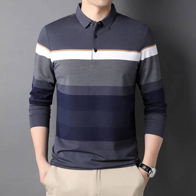 Men's lapel leisure cotton long-sleeved POLO shirt