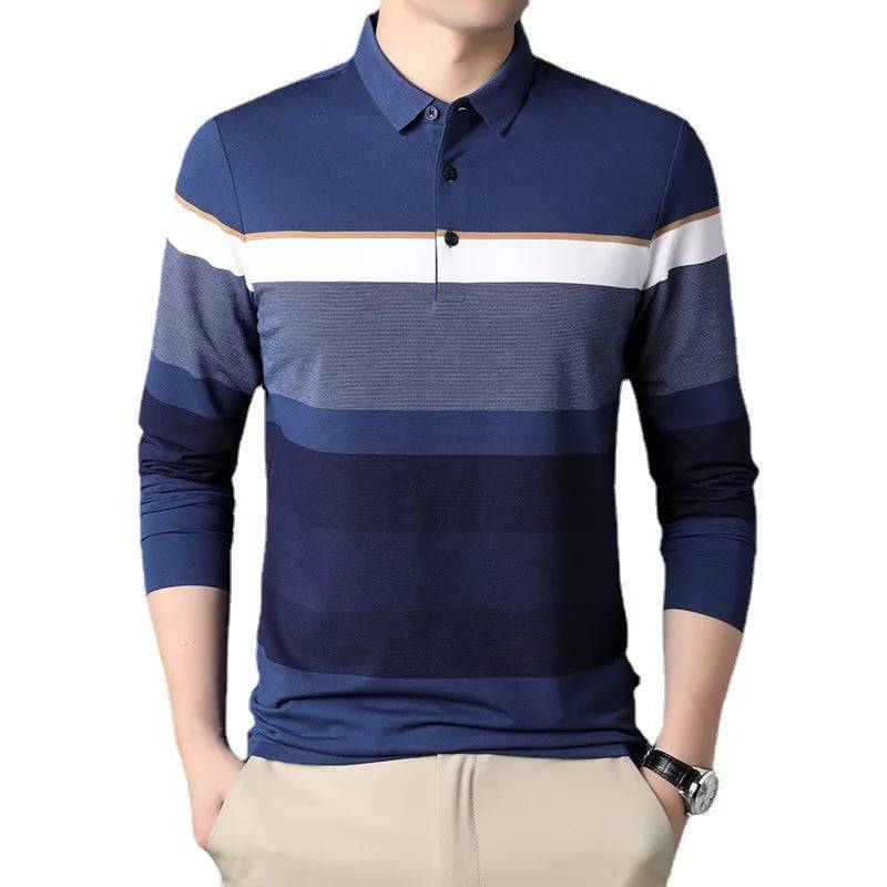 Men's lapel leisure cotton long-sleeved POLO shirt