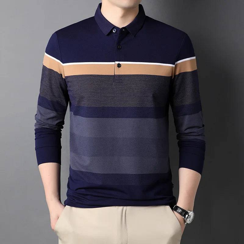 Men's lapel leisure cotton long-sleeved POLO shirt