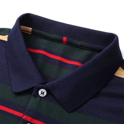 Men's Casual Stripe Plaid Long Sleeve Polo Shirt Solid Polo Top