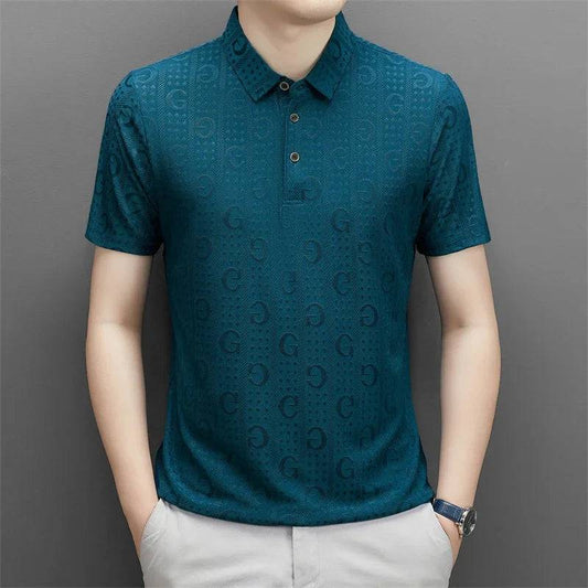 Men's Plaid Badge Short Sleeved POLO Shirt Summer Casual Top