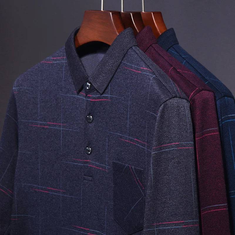 Man Polo Shirt Men Casual Plaid Spandex Long Sleeve Tops