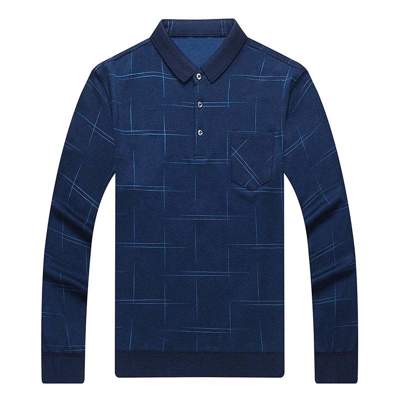 Man Polo Shirt Men Casual Plaid Spandex Long Sleeve Tops