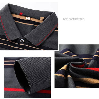 Men Striped Long Sleeve Cotton Polo Shirt