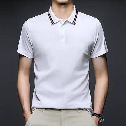 Men's Solid Short Sleeved Striped Lapel Polo Shirt