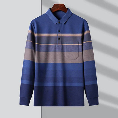 Mens Polo Shirt Stripped Long Sleeve