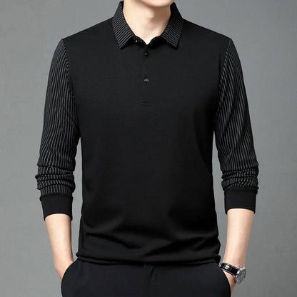 Men's casual solid color long sleeved Polo shirt solid color lapel top