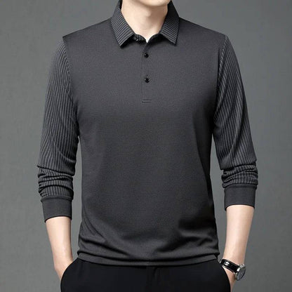 Men's casual solid color long sleeved Polo shirt solid color lapel top