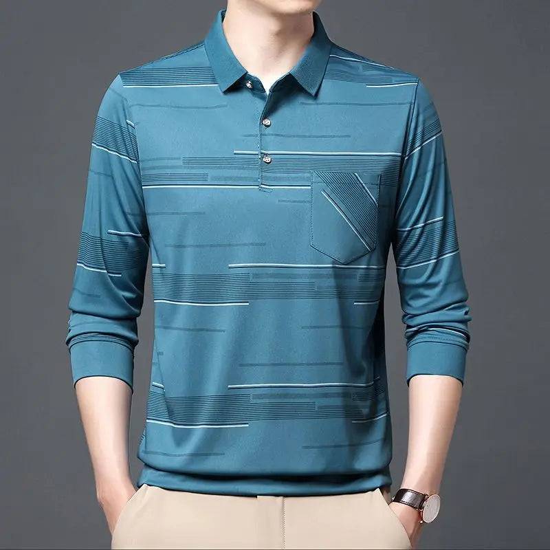 Men Polo Shirts Business Long Sleeve Lapel Loose