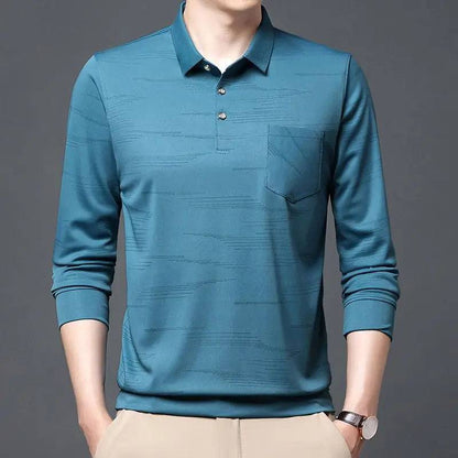 Men Polo Shirts Business Long Sleeve Lapel Loose