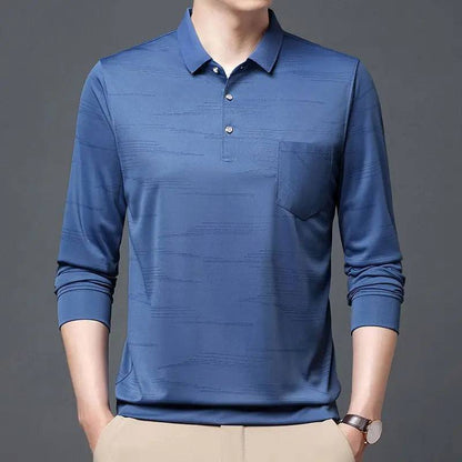 Men Polo Shirts Business Long Sleeve Lapel Loose