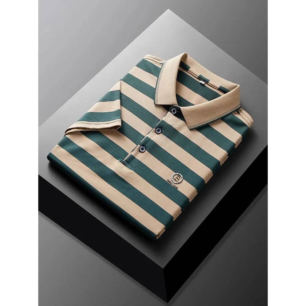 Men's Letter Printed Short Sleeved Striped Polo Shirt Business