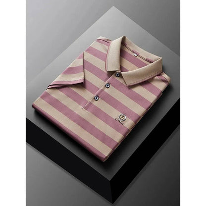 Men's Letter Printed Short Sleeved Striped Polo Shirt Business