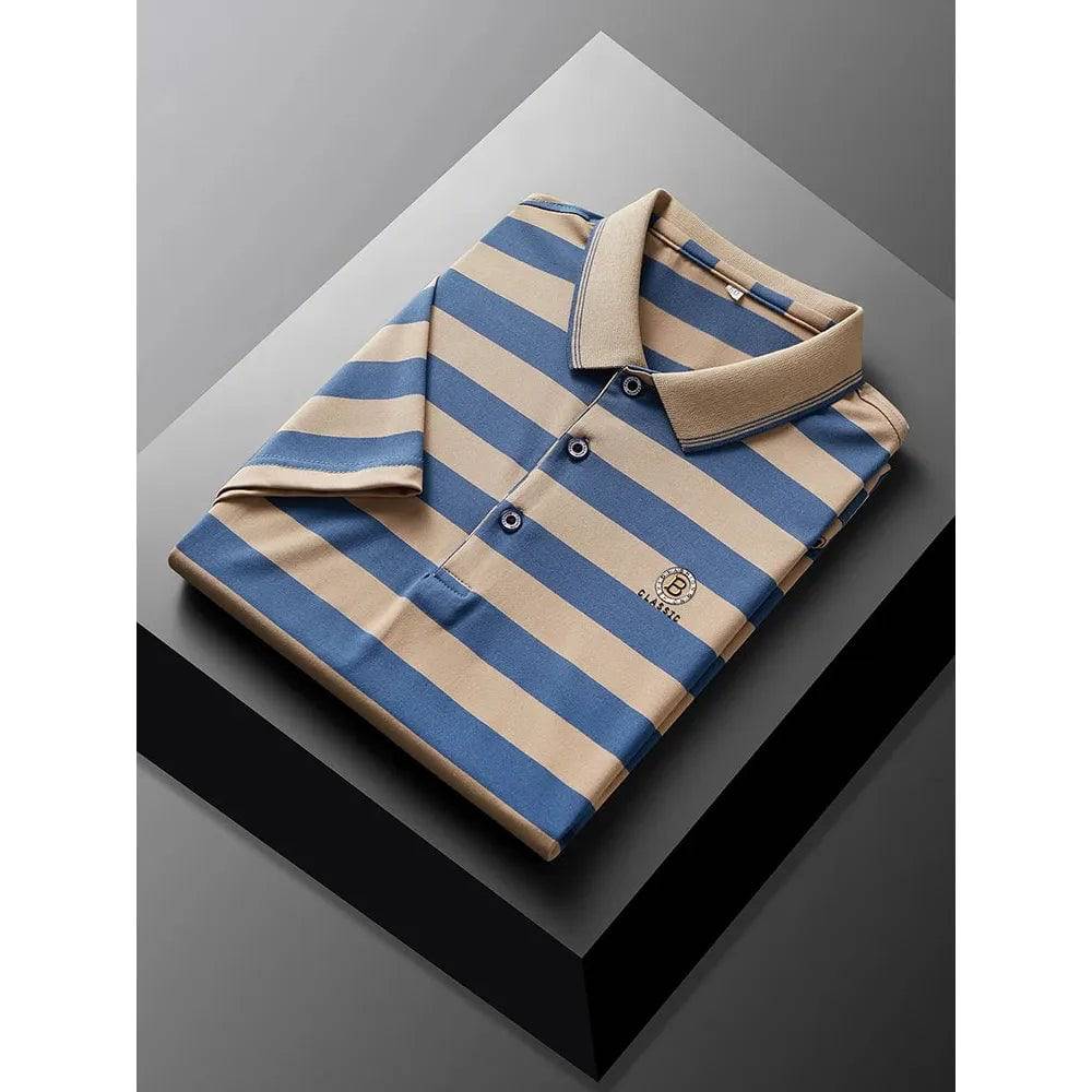 Men's Letter Printed Short Sleeved Striped Polo Shirt Business