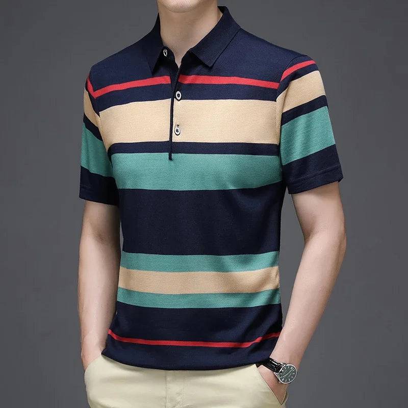 Men's Knitted Stripe Short Sleeved POLO Shirt