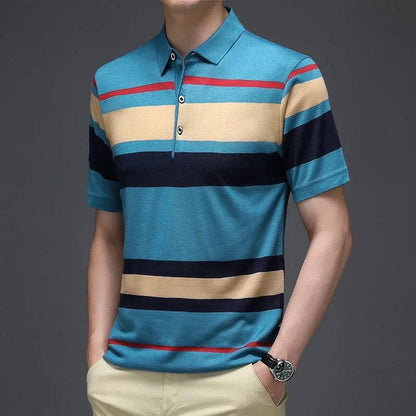 Men's Knitted Stripe Short Sleeved POLO Shirt