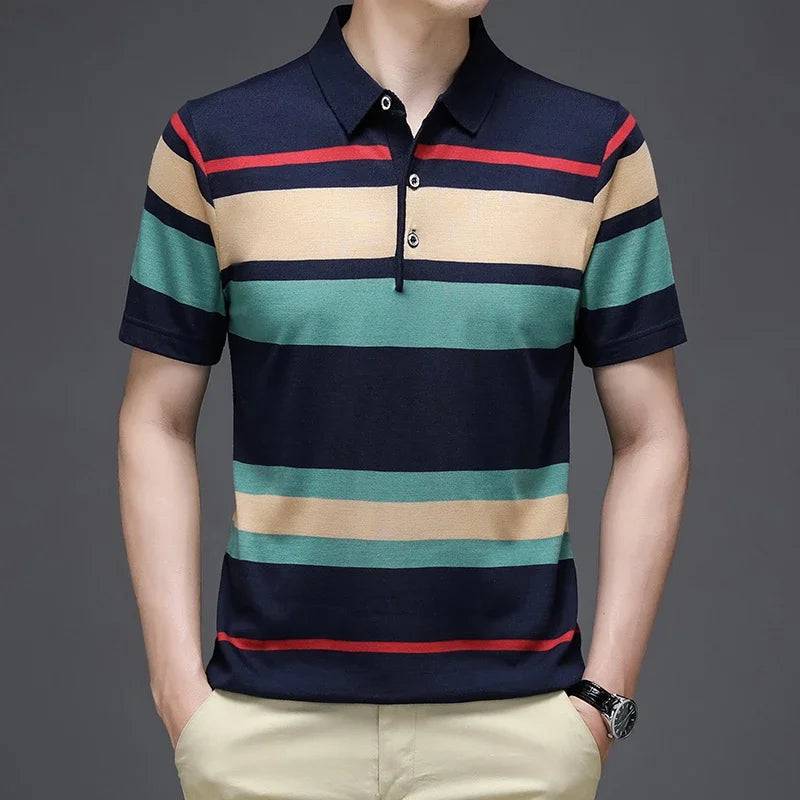 Men's Knitted Stripe Short Sleeved POLO Shirt