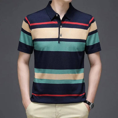 Men's Knitted Stripe Short Sleeved POLO Shirt