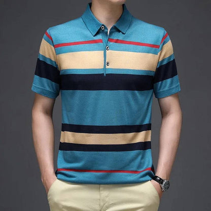 Men's Knitted Stripe Short Sleeved POLO Shirt