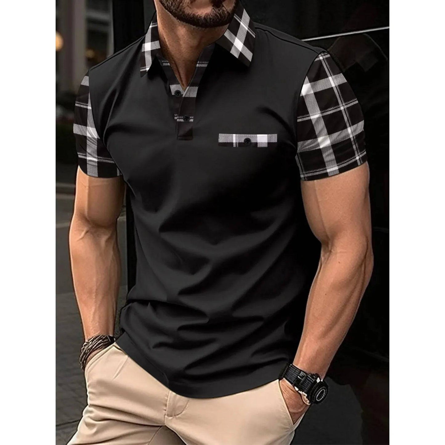 Men's short-sleeved polo shirt casual loose striped