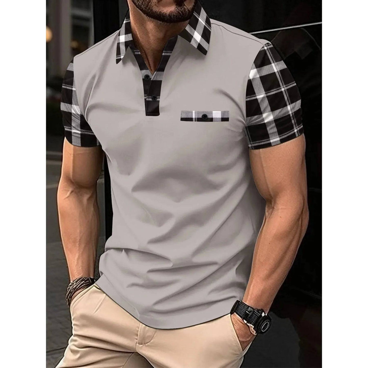 Men's short-sleeved polo shirt casual loose striped