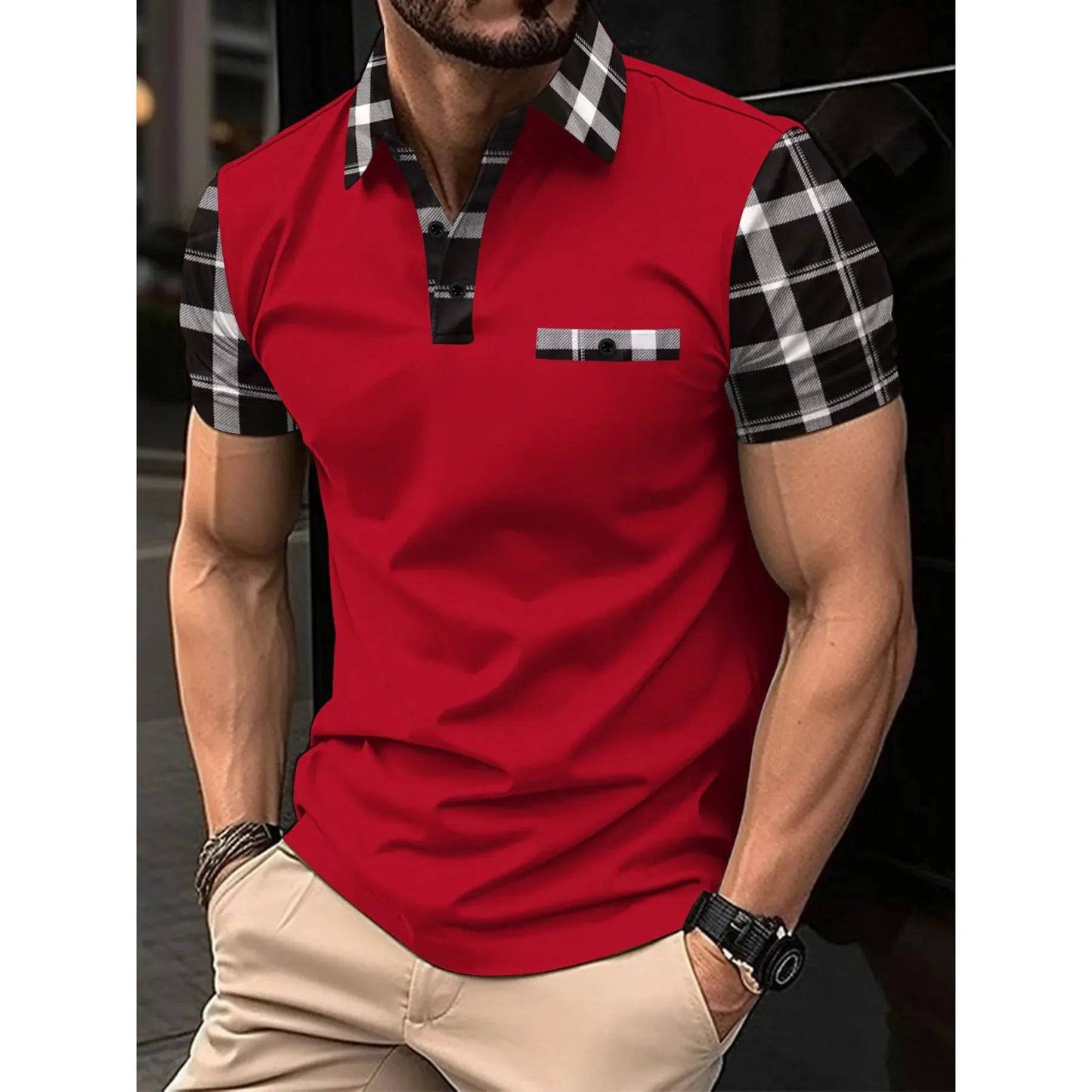 Men's short-sleeved polo shirt casual loose striped