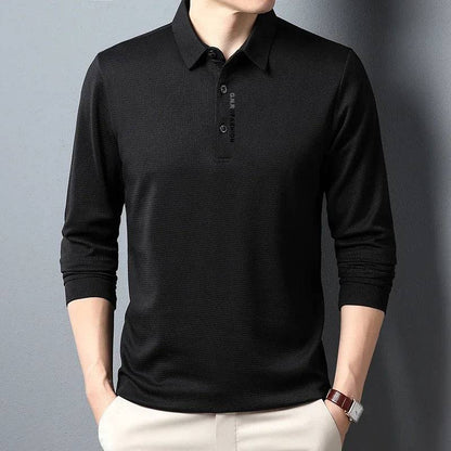 Men's Waffle Long Sleeved Polo shirt with Letter Printed Lapel