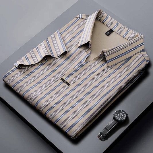 Ice Silk Short-sleeved Striped Polo Shirt