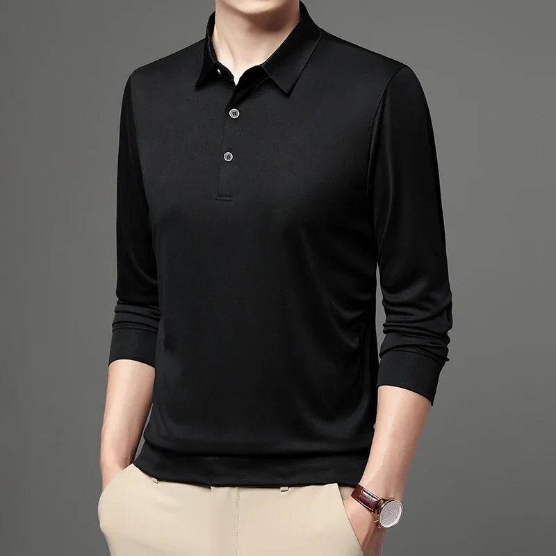 Spring and Autumn Long Sleeve Polo Shirt Polo Collar Solid Men's Long Sleeve T-shirt