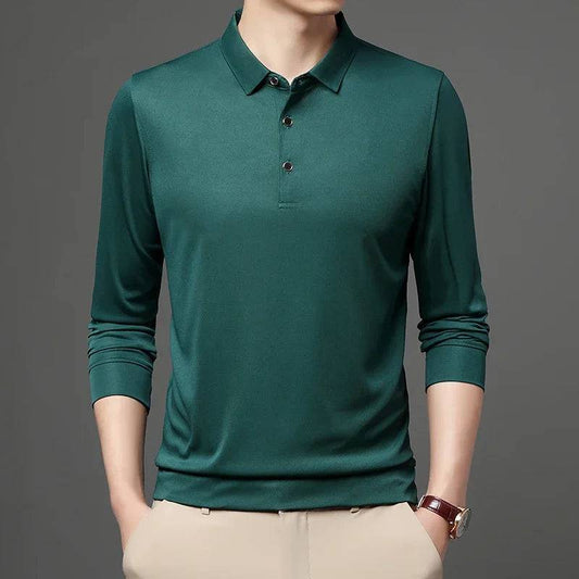 Spring and Autumn Long Sleeve Polo Shirt Polo Collar Solid Men's Long Sleeve T-shirt