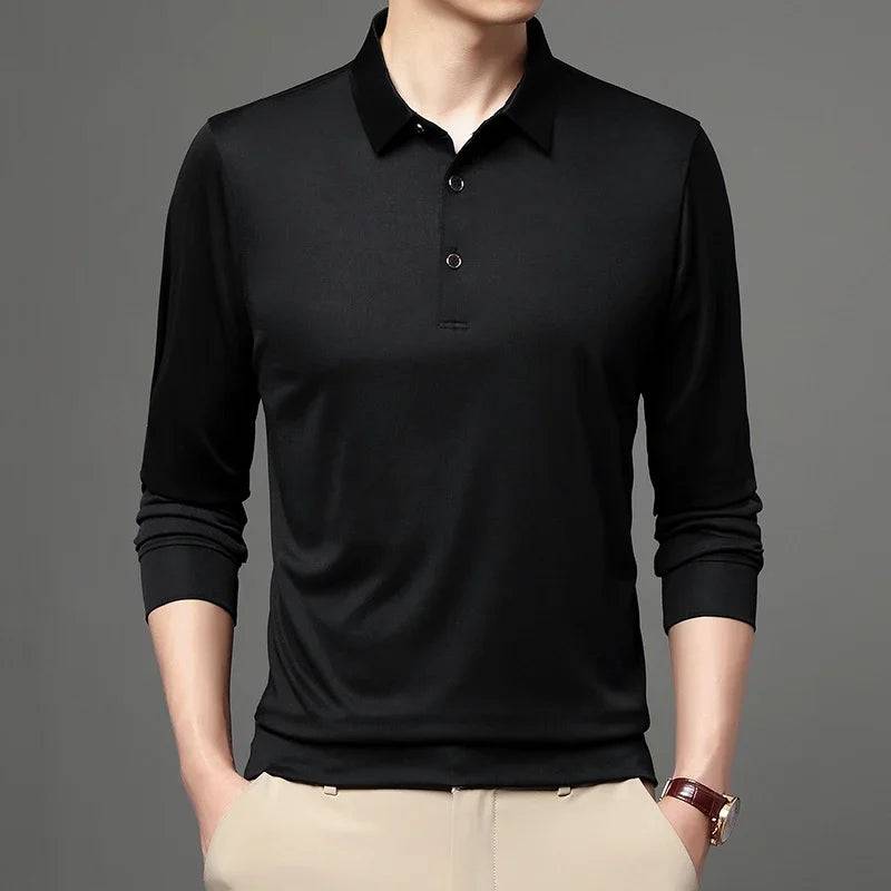 Spring and Autumn Long Sleeve Polo Shirt Polo Collar Solid Men's Long Sleeve T-shirt