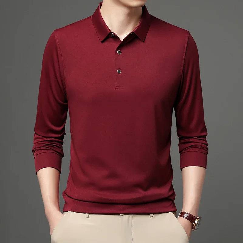 Spring and Autumn Long Sleeve Polo Shirt Polo Collar Solid Men's Long Sleeve T-shirt